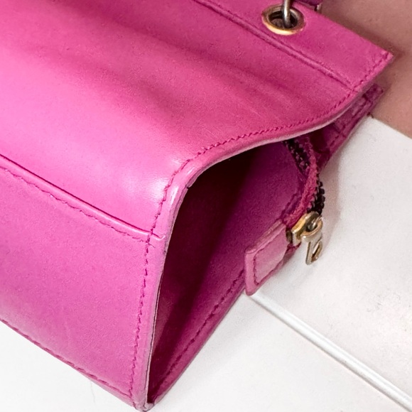 RELISTED Vintage Celine Triomphe Pink Leather Handbag Shoulder Bag - Picture 7 of 15